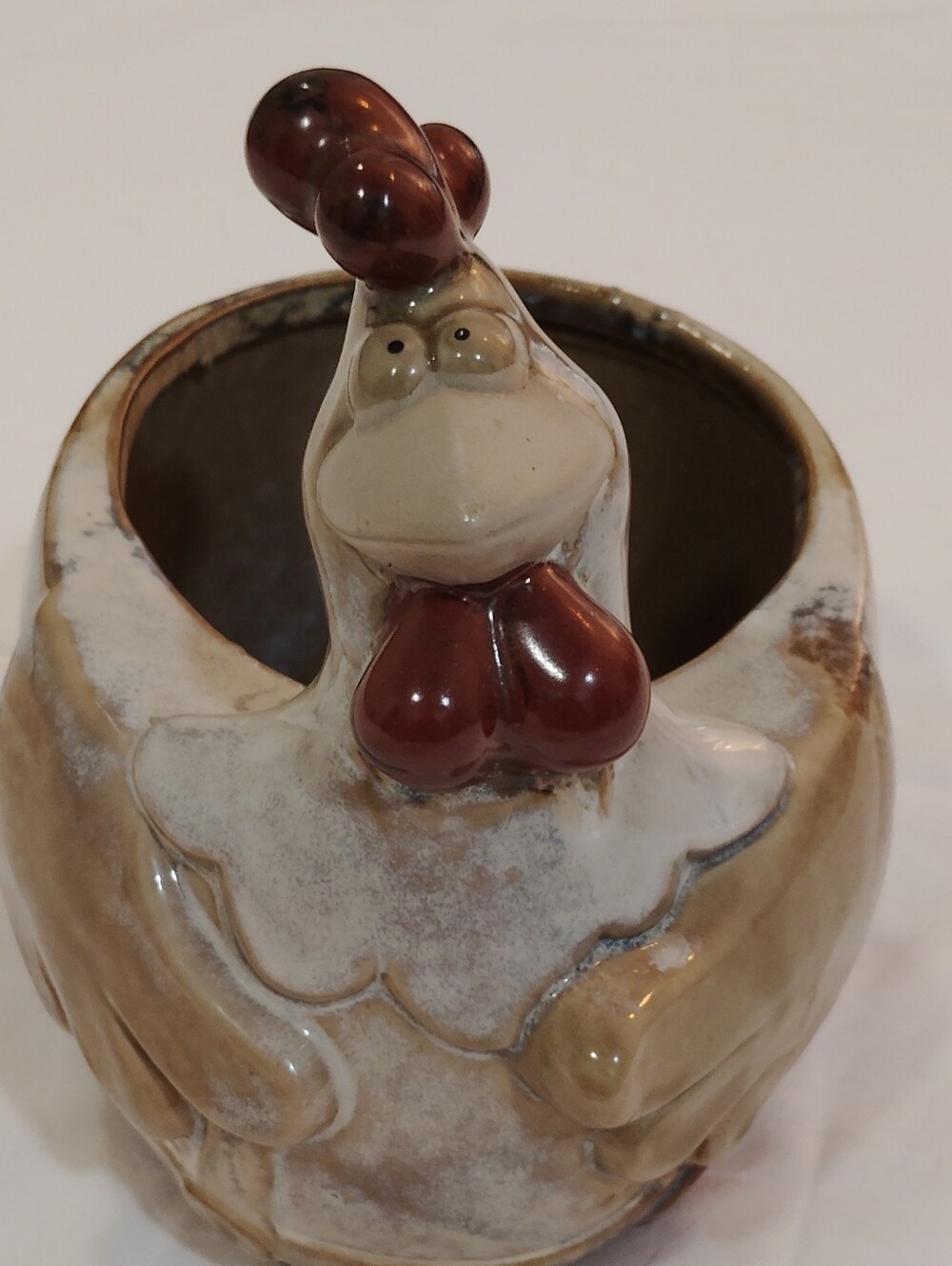 Ceramic Chicken Planter in Brown and Cream - Decorative Home Art